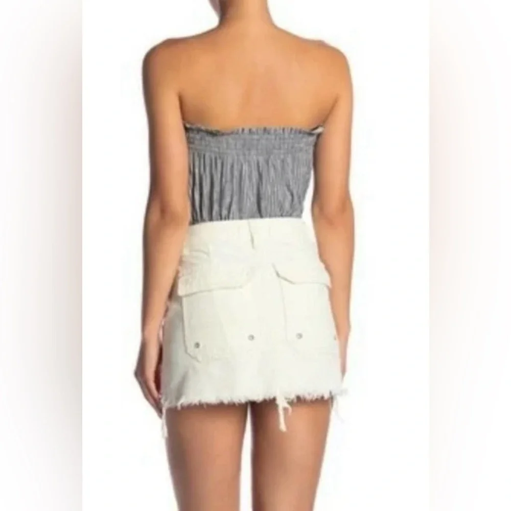 Free People White Cargo Distressed Mini Skirt With Pockets Raw Hem Size 27 - Picture 2 of 10